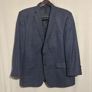 Ralph Lauren Blue Plaid Mens Blazer Size 44R 52% silk-sole and 48% wool-laine